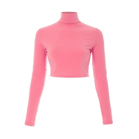 Made by Olivia Women's Solid Long Sleeve Mock Neck Solid Crop Top T Shirt