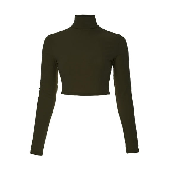 Made by Olivia Women's Solid Long Sleeve Mock Neck Solid Crop Top T Shirt