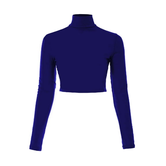 Made by Olivia Women's Solid Long Sleeve Mock Neck Solid Crop Top T Shirt