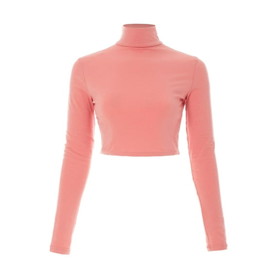 Made by Olivia Women's Solid Long Sleeve Mock Neck Solid Crop Top T Shirt