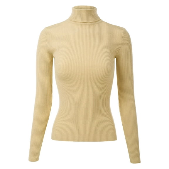 Made by Olivia Women's Solid Long Sleeve Ribbed Turtleneck Sweater Knit Top