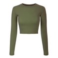 thumbnail image 1 of Made by Olivia Women's Solid Long Sleeve Round Neck Crop T Shirt Top, 1 of 4