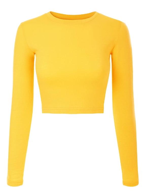 Women's Solid Long Sleeve Round Neck Crop T Shirt Top