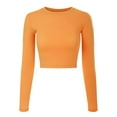 thumbnail image 1 of Made by Olivia Women's Solid Long Sleeve Round Neck Crop T Shirt Top, 1 of 4