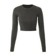 thumbnail image 1 of Made by Olivia Women's Solid Long Sleeve Round Neck Crop T Shirt Top, 1 of 7