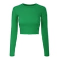 thumbnail image 1 of Made by Olivia Women's Solid Long Sleeve Round Neck Crop T Shirt Top, 1 of 4