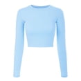thumbnail image 1 of Made by Olivia Women's Solid Long Sleeve Round Neck Crop T Shirt Top, 1 of 4