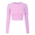 thumbnail image 1 of Made by Olivia Women's Solid Long Sleeve Round Neck Crop T Shirt Top, 1 of 4