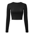 thumbnail image 1 of Made by Olivia Women's Solid Long Sleeve Round Neck Ribbed Fitted Crop Top, 1 of 4