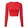 thumbnail image 1 of Made by Olivia Women's Solid Long Sleeve Round Neck Ribbed Fitted Crop Top, 1 of 4