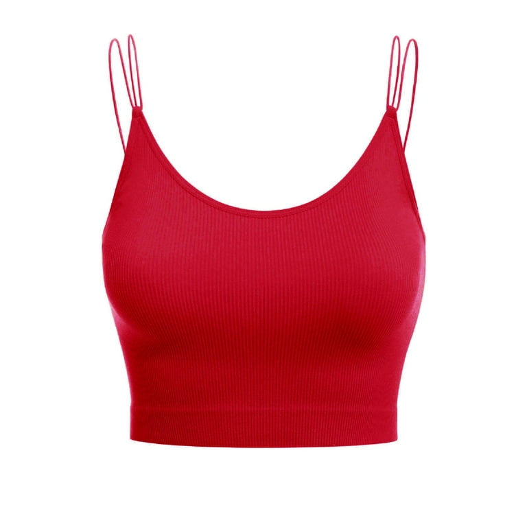 Made by Olivia Women's Solid Ribbed Seamless Double Strap Brami Crop Tank  Top 