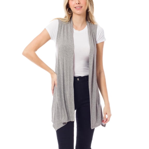 Made by Olivia Women's Solid Sleeveless Open Front Sheer Fabric Long Vest Cardigan