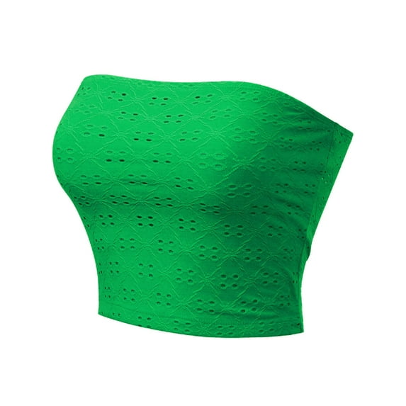 Made by Olivia Women's Solid Textured Knit Eyelet Bandeau Tube Top