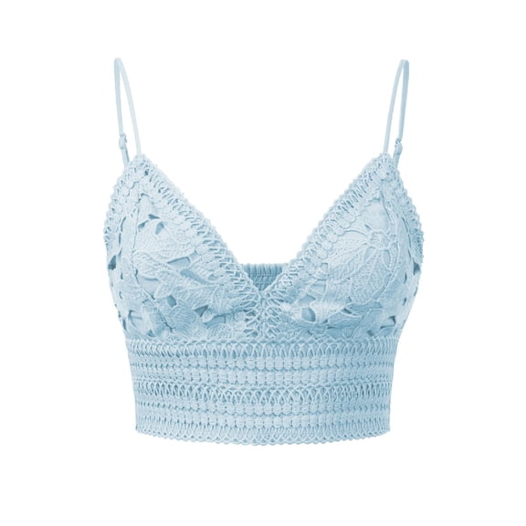 Made by Olivia Women's Textured Open Back Laced V-Neck Crop Top