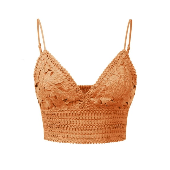 Made by Olivia Women's Textured Open Back Laced V-Neck Crop Top