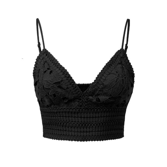 Made by Olivia Women's Textured Open Back Laced V-Neck Crop Top