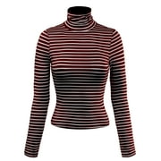 Made by Olivia Women's Tight Fit Lightweight Solid/Stripe Long Sleeves Turtle Neck Crop Top