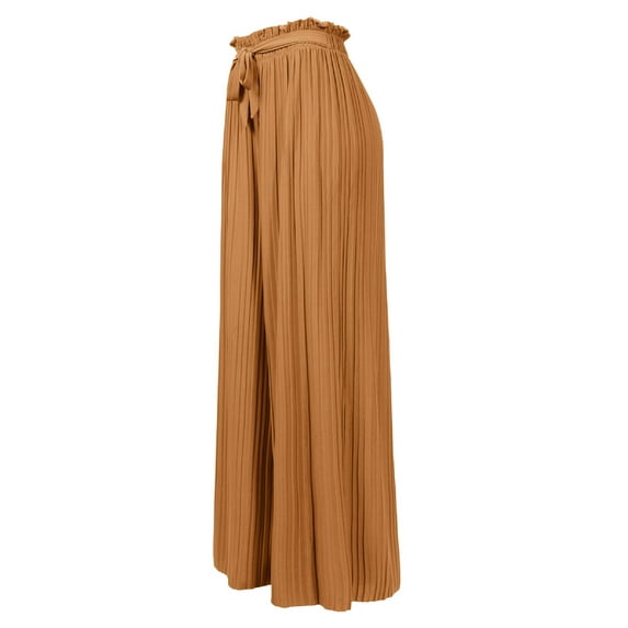 Made by Olivia Women's Wide Leg Chiffon Loose Pleated Palazzo Pants with Built-in Flexible Liner Shorts and Ribbon Tie Closure