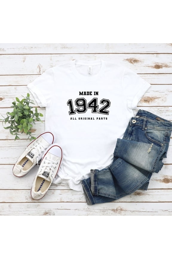 Made in 1942 All Original Parts Shirt Funny 1942 Birthday Gift T-Shirt for Seniors Vintage Born in 1942 Tee Classic 80+ Gift Idea