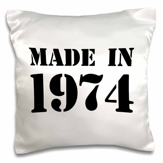3drose, Made in 1974 - Funny Birthday Birth Year Text - Fun Black Bday Stamp with Year You Were Born - Humor, 16x16 inch Pillow Case