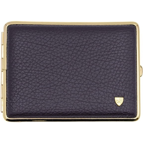 Made in Germany Genuine Leather Gold Plated Cigarette Case (18 100s) with Elastic Bands (Deer Black)