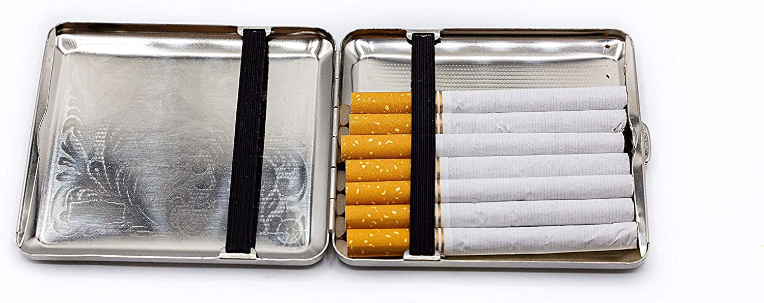 Made in Germany Nickle Plated Cigarette Case (18 100s) With Elastic Bands  (Victorian Floral)