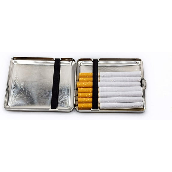 Made in Germany Nickle Plated Cigarette Case (18 100s) With Elastic Bands (Victorian Floral)