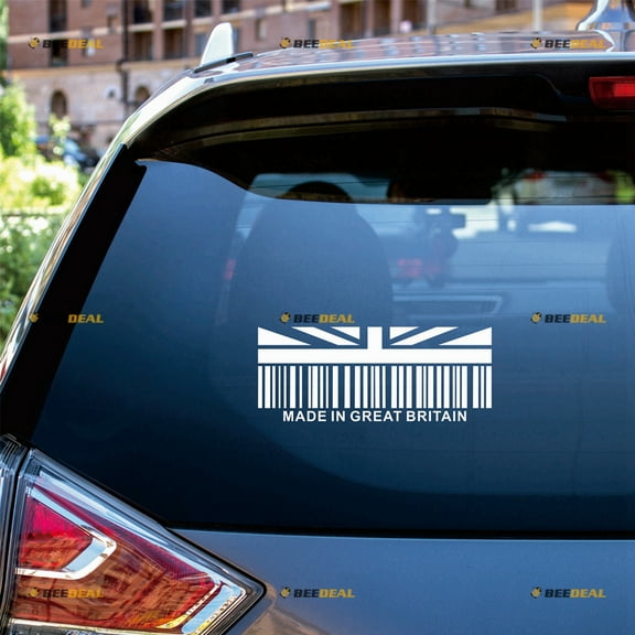 Made in Great Britain UK Flag UPC Barcode Sticker Decal Vinyl - White 8" - For Car Boat Laptop Cup No Background Die-cut