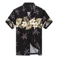 thumbnail image 1 of Made in Hawaii Men's Hawaiian Shirt Aloha Shirt Palm with Cross Hibiscus in Black, 1 of 5