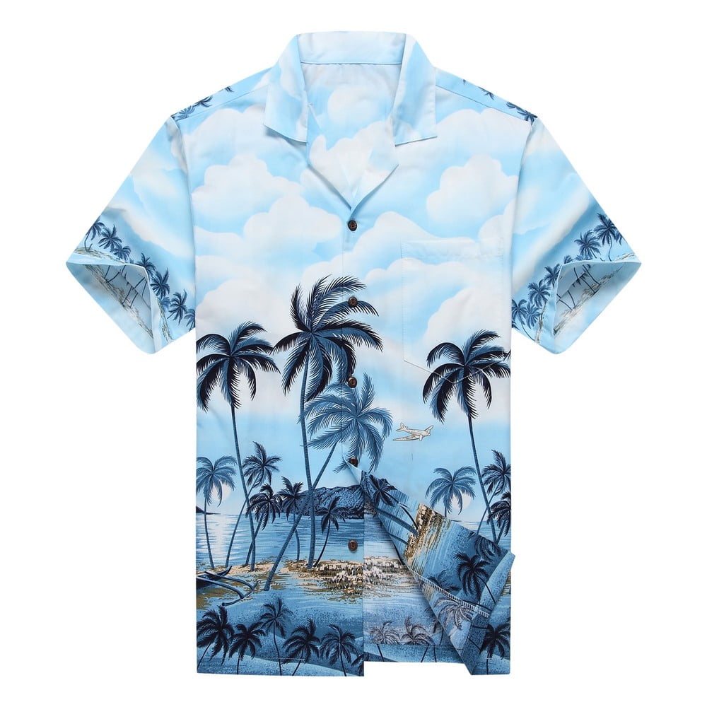 Made in Hawaii Men's Hawaiian Shirt Aloha Shirt Palms Diamond Head Edge ...