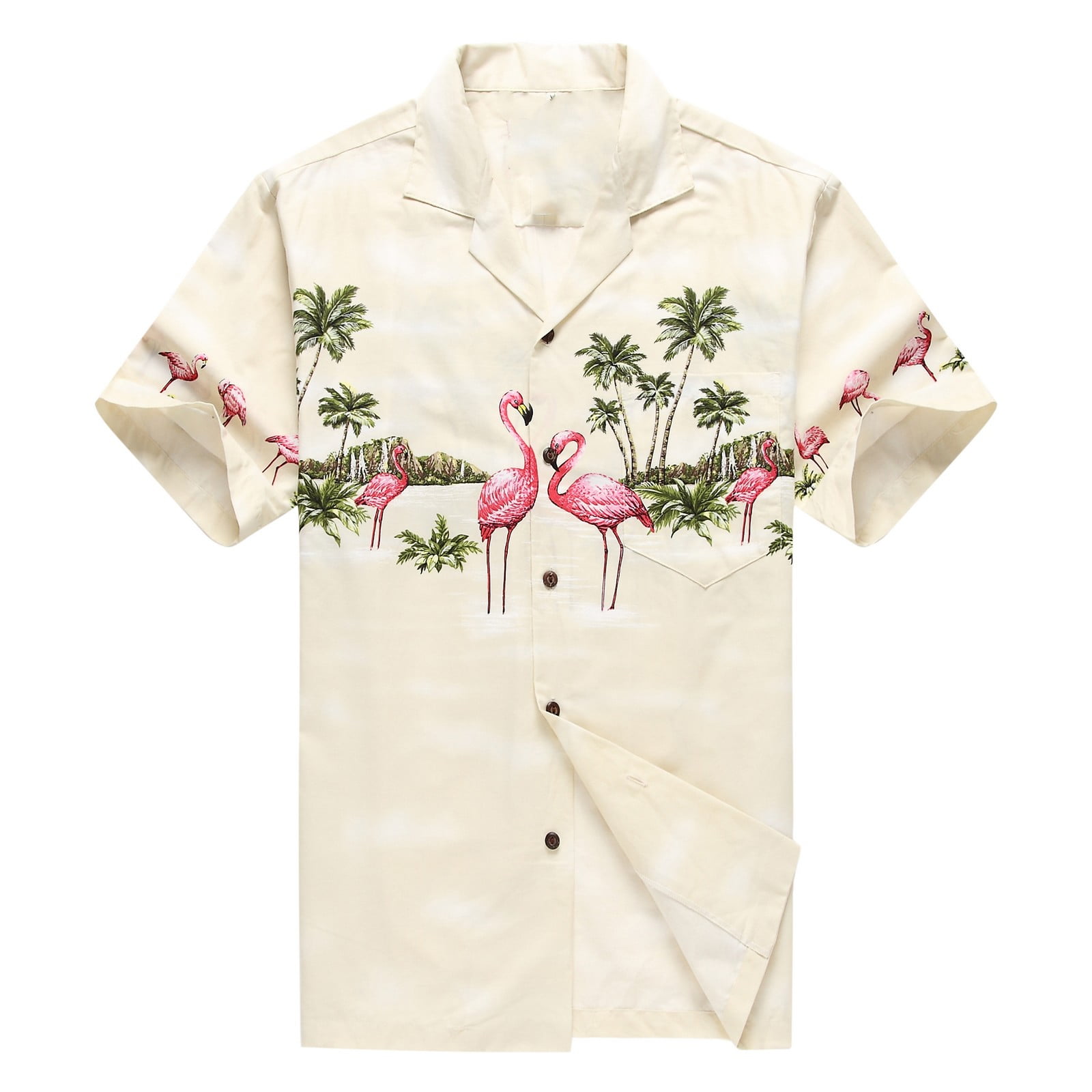 Made in Hawaii Men's Hawaiian Shirt Aloha Shirt Pink Flamingos Cream ...