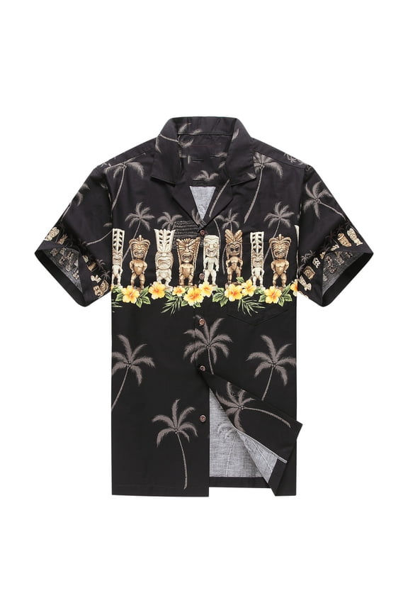 Made in Hawaii Men's Hawaiian Shirt Aloha Shirt Tiki Cross Black