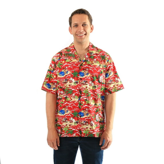 Made in Hawaii Men's Hawaiian Shirt Aloha Shirt in Santa in Hawaii Christmas In Hawaii in Red 2XL