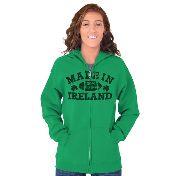 Made in Ireland Irish Pride St Pattys Zip Up Hoodie Men's Women's Brisco Brands S