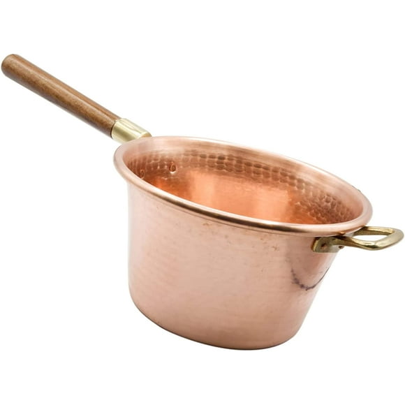 Made in Italy - Red Copper Pot for Polenta 9.8 Inch - 3.6 Qt For 4/5 People Long Wood Handle Hammered Copper Italian CookWare