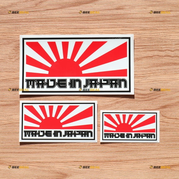 Made in Japan Japanese Rising Sun JDM Vinyl Decal Sticker - 3 Pack Glossy, 3 Inches, 4 Inches, 6 Inches