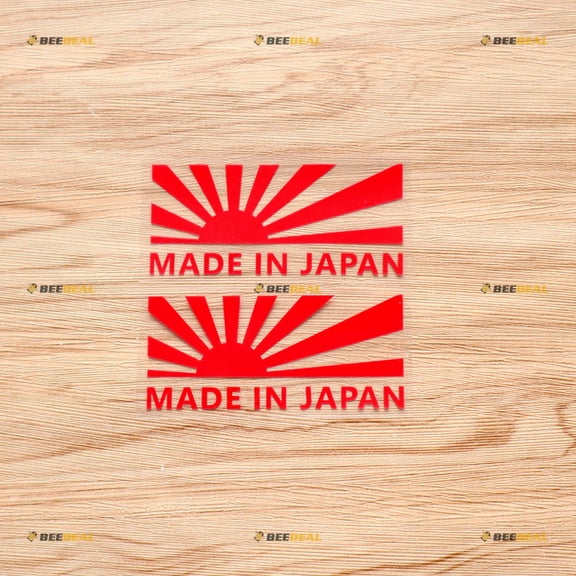 Made in Japan Japanese Rising Sun Variant Flag Sticker Decal Vinyl Japan JDM - 2 Pack Red 4" - Fit for Honda Toyota Mazda Subaru Nissan Car Truck