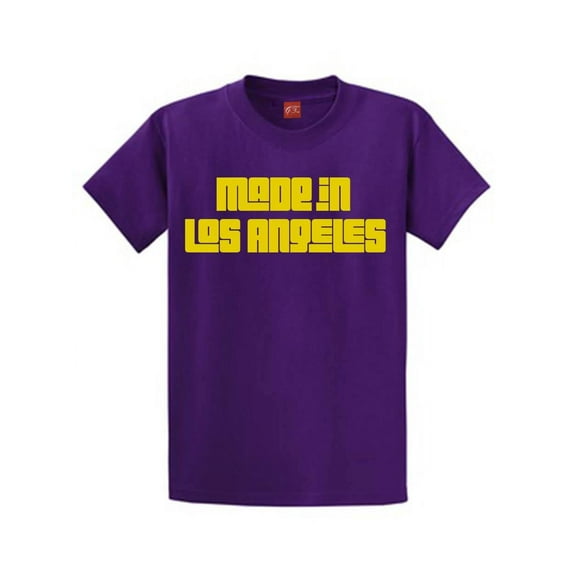Made in Los Angeles Street Art Style Graphic T-Shirt, Purple-Yellow Medium