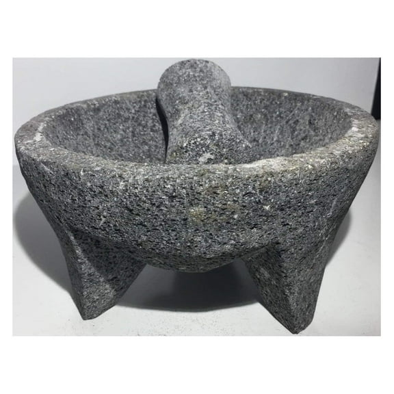 Made in Mexico Genuine Mexican Manual Guacamole Maker Volcanic Lava Rock Stone Molcajete/Tejolote Mortar and Pestle Spices Grains 6" Large