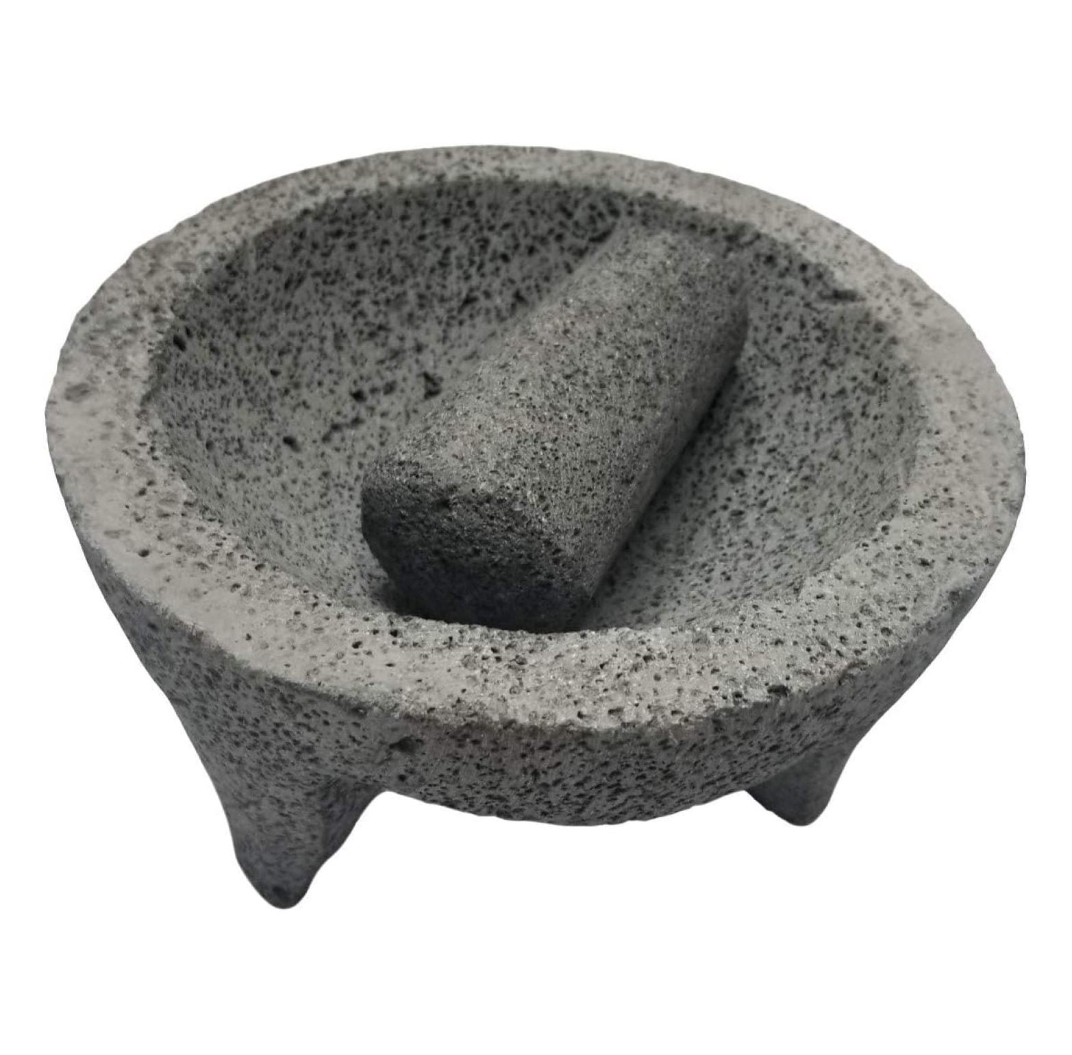 Made in Mexico Genuine Mexican Manual Guacamole Maker Volcanic Lava Rock Stone Molcajete/Tejolote Mortar and Pestle Spices Grains 8" Large