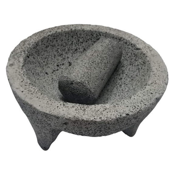 Made in Mexico Genuine Mexican Manual Guacamole Maker Volcanic Lava Rock Stone Molcajete/Tejolote Mortar and Pestle Spices Grains 8" Large