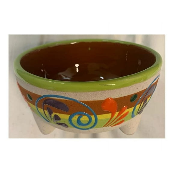 Made in Mexico Hand Painted Glazed Molcajete Guacamole Serving Plate Party Dish 4"