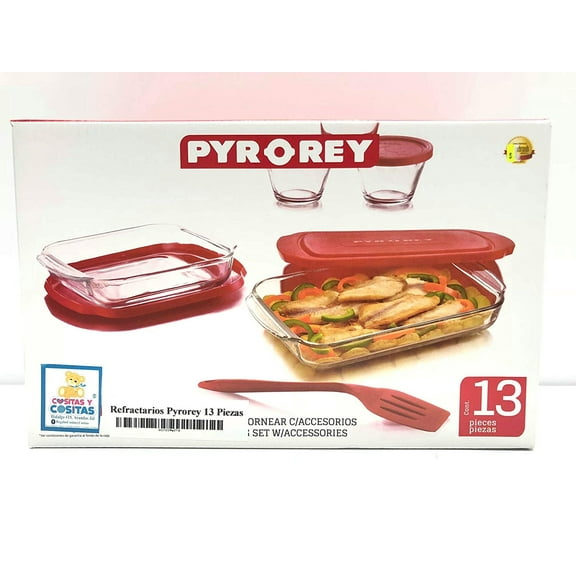 Made in Mexico Hornea Guarda Y Conserva PYR-O-RAY 13 Piece Glass Food Container Set Baking Utility Custard Cups Spatula Rectangular Dishes With Lids