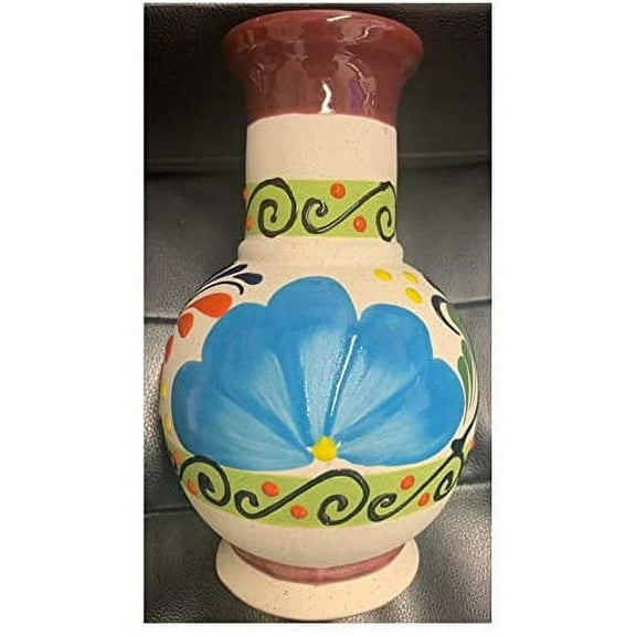 Made in Mexico Maxican Florero Jarron De Flores De Barro Clay Flower Vase Hand Painted