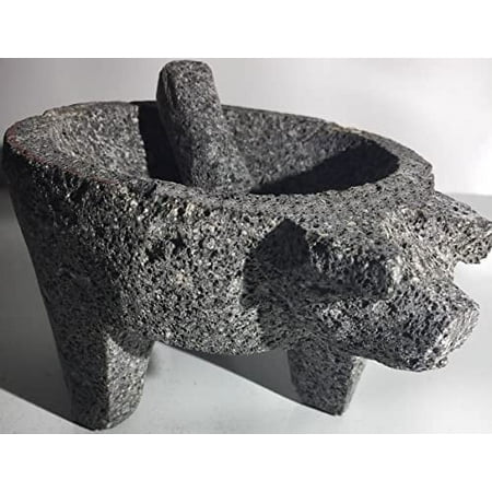 Made in Mexico Mexican Manual Guacamole Maker Extra Large 10" Volcanic Stone Molcajete Mortar and Pestle Pig