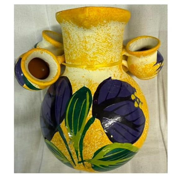 Made in Mexico Tequila Holder With 5 Shot Glasses Mexican Tequilero Madera Container Hand Painted Barro Clay