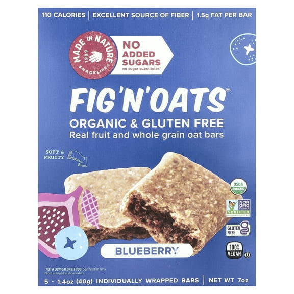 Made in Nature Fig 'N' Oats, Blueberry, 5 Individually Wrapped Bars, 1.4 oz (40 g) Each
