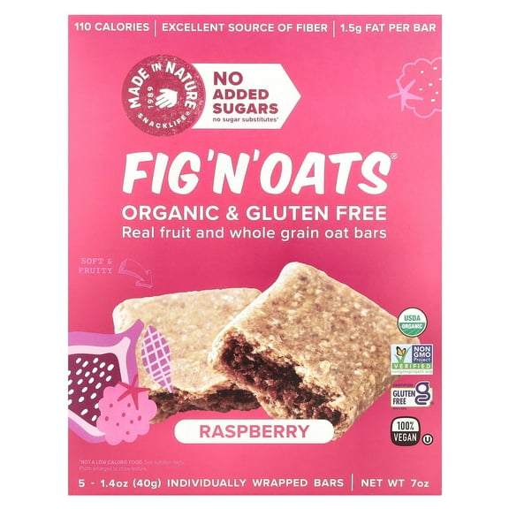 Made in Nature Fig 'N' Oats, Raspberry, 5 Individually Wrapped Bars, 1.4 oz (40 g) Each
