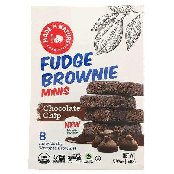 Made in Nature, Fudge Brownie Minis, Chocolate Chip, 8 Brownies, 5.92 oz (168 g) Pack of 3