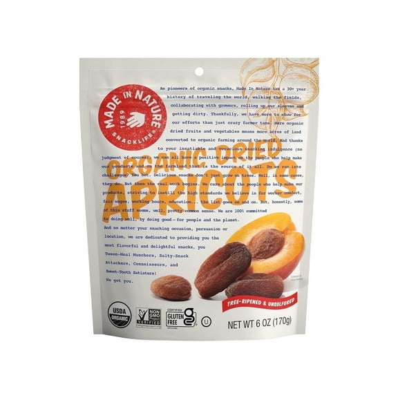 Made in Nature, Organic Dried Apricots, In The Buff Supersnacks, 6 oz Pack of 4